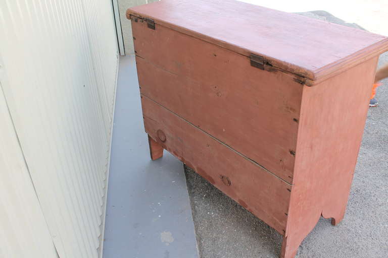 Early 19th Century Original Salmon Painted Tall Blanket Chest 5