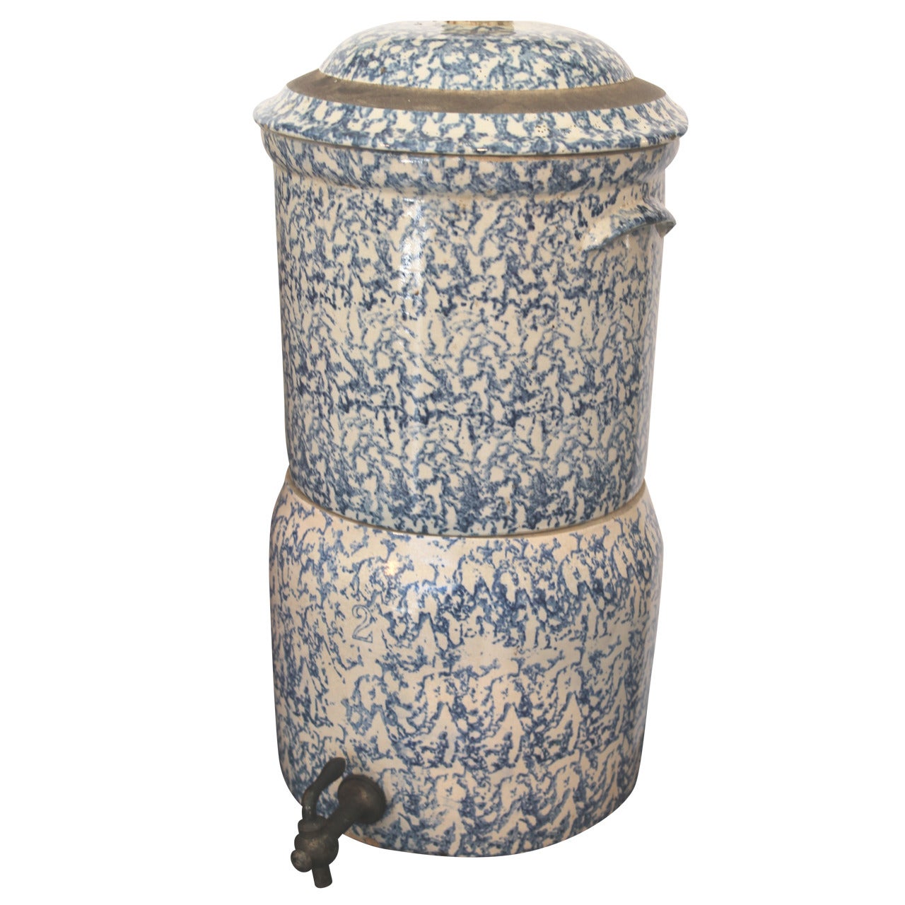 Zweiteiliger Wasserkühler aus Spongeware aus dem 19. Jahrhundert, rar