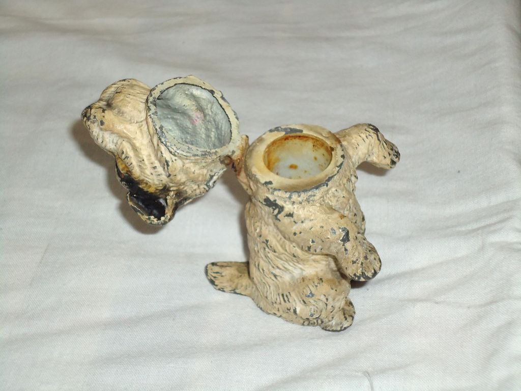 20th Century Early  20thc Original Painted Hubley Dog Toothpick Holder
