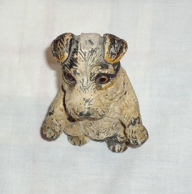 Lead Early  20thc Original Painted Hubley Dog Toothpick Holder