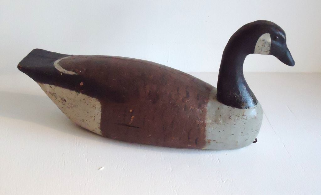 EARLY 20THC ORIGINAL PAINTED AND HAND CARVED CANADIAN GOOSE FROM NEW ENGLAND.THIS FANTASTIC LARGE DECOY IS SIGNED 