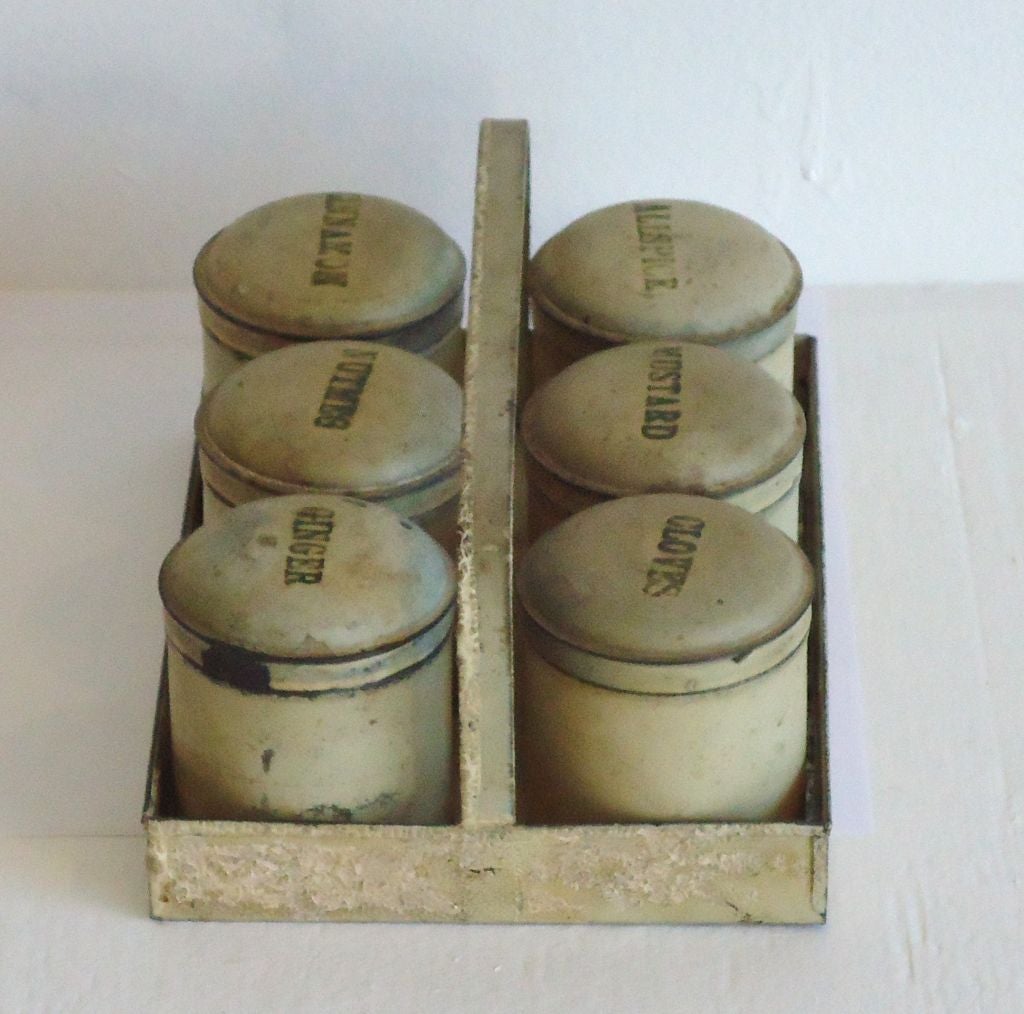 19thc Original White Painted Small Scale Tin Spice Set