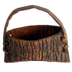 Early 20th Century Bark Covered Handmade Wood Wall Pocket