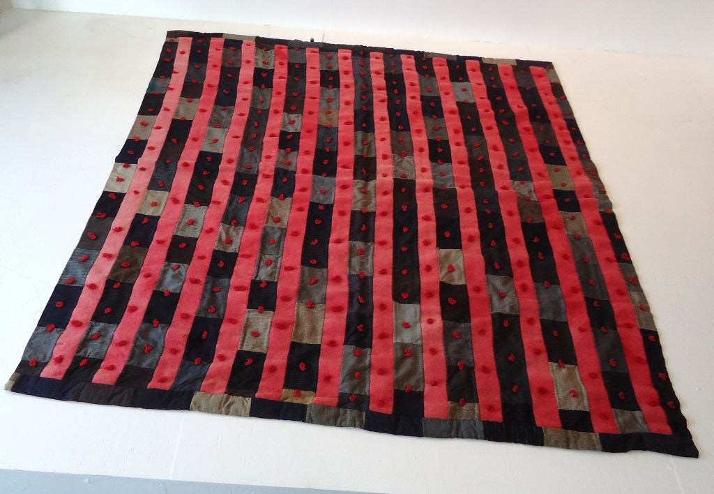 Pennsylvania 19thc Wool Mennonite Bars & One Patch Tied Quilt