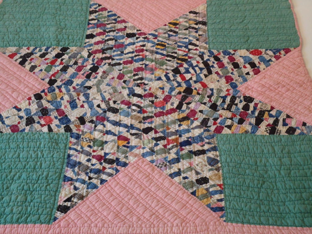 Folk Art Folky Small Pieced Eight Point Star Quilt from Ohio