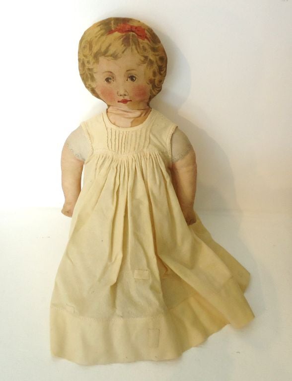 American 19thc Original Printed Litho. Fabric Doll with 19thc Clothing