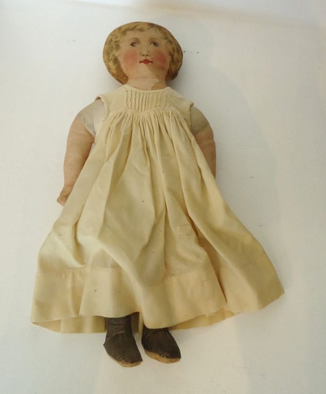 19thc Original Printed Litho. Fabric Doll with 19thc Clothing at 1stdibs