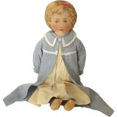 19thc Original Printed Litho. Fabric Doll with 19thc Clothing