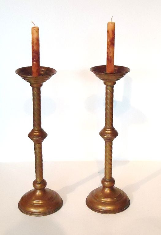 Pair Of Large 19thc Brass Candle Holders From Pennsylvania