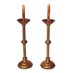 Antique Pair Of Large 19thc Brass Candle Holders From Pennsylvania