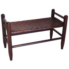 Vintage Early 20thc Small Bench W/hand Woven Seat