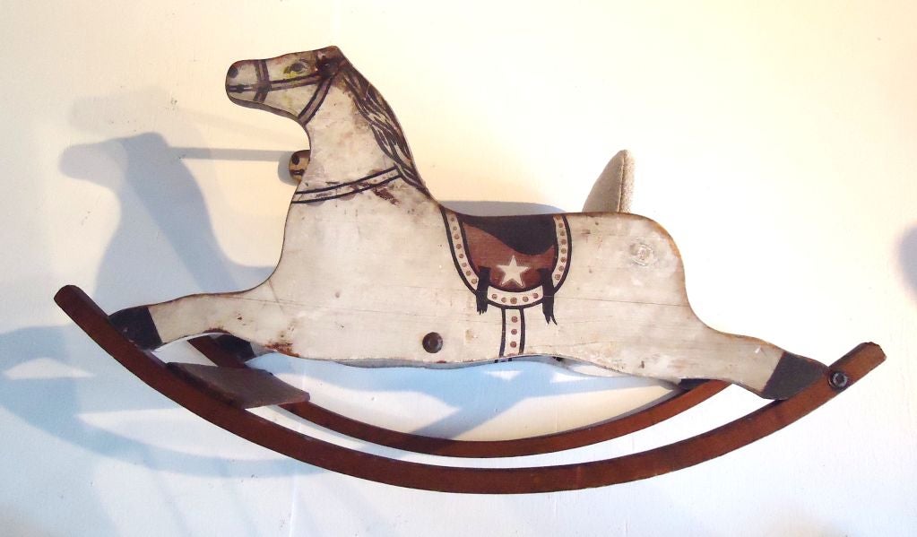 American Folky 19thc Original Paint Decorated Rocking Horse From N.e.