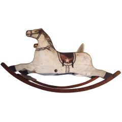 Antique Folky 19thc Original Paint Decorated Rocking Horse From N.e.