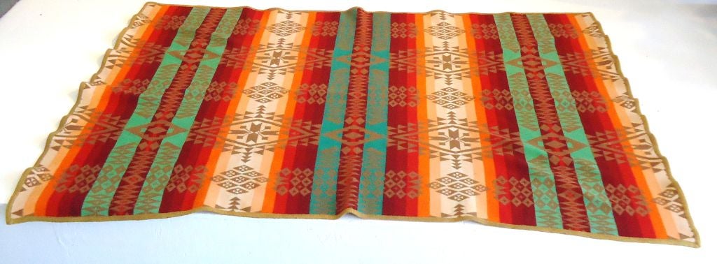 THIS WONDERFUL WOOL INDIAN DESIGN PENDLETON HAS THE ORIGINAL BEAVER STATE LABEL AND IS DATED 1923.THIS BLANKET HAS THE ORIGINAL BINDING EDGE AND IS VERY GOOD CONDITION.