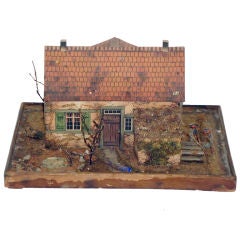 Fantastic 19thc Model Folky House Of Paper & Wood Under Glass
