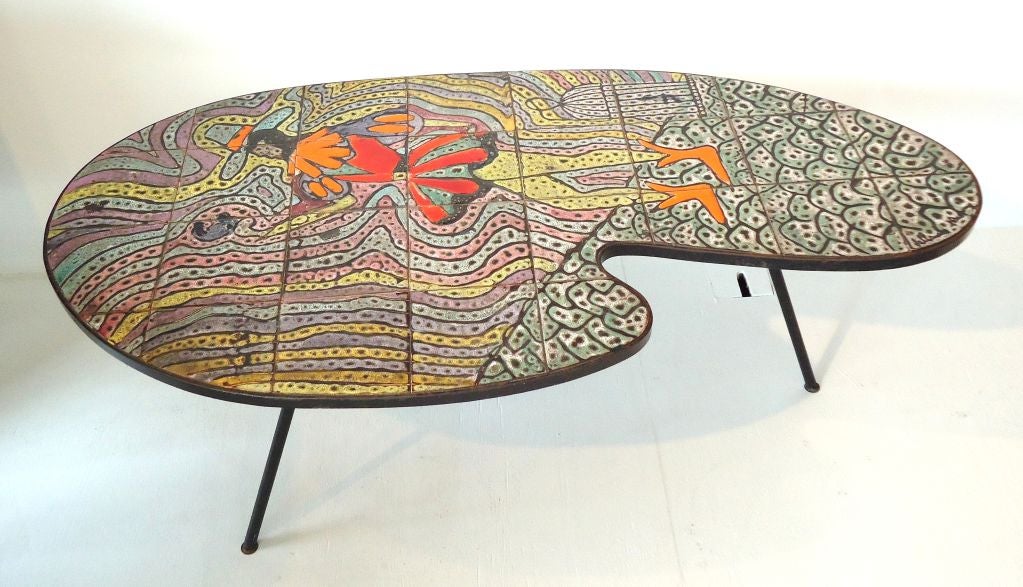 Funky Midcentury Tile Top Table From France/ 1960''s