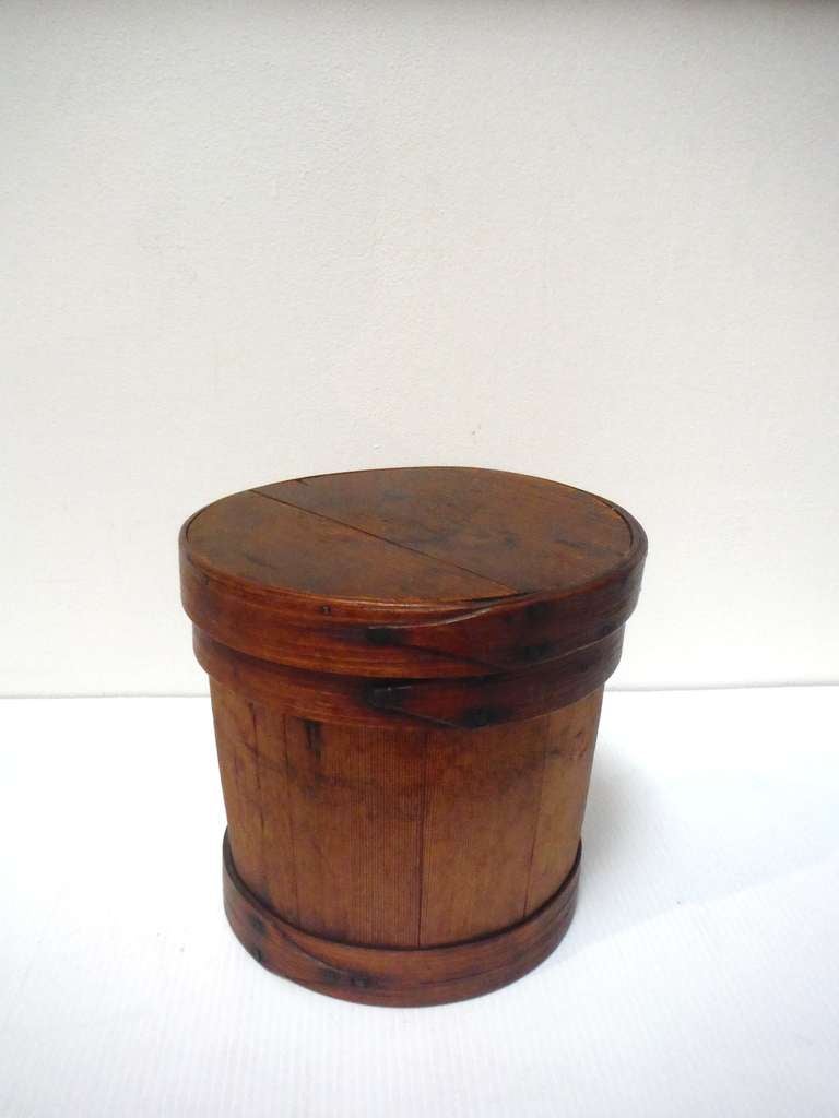 Fantastic early form over size  19thc pantry bin or grain box found in Maine. This wonderful box has early rose head nails and pointed arrow laps with a wonderful undisturbed patina . These large boxes were kept in the pantry for grains or spices.