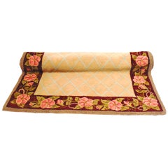 American Hand-Hooked Floral Border Runner Rug from New England