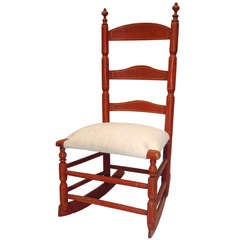 19thc Original Bittersweet Painted Rocking Chair W/  Homespun Linen Seat