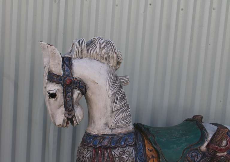 20thc   Century Painted &  Mounted  Carousel Horse In Distressed Condition In Los Angeles, CA