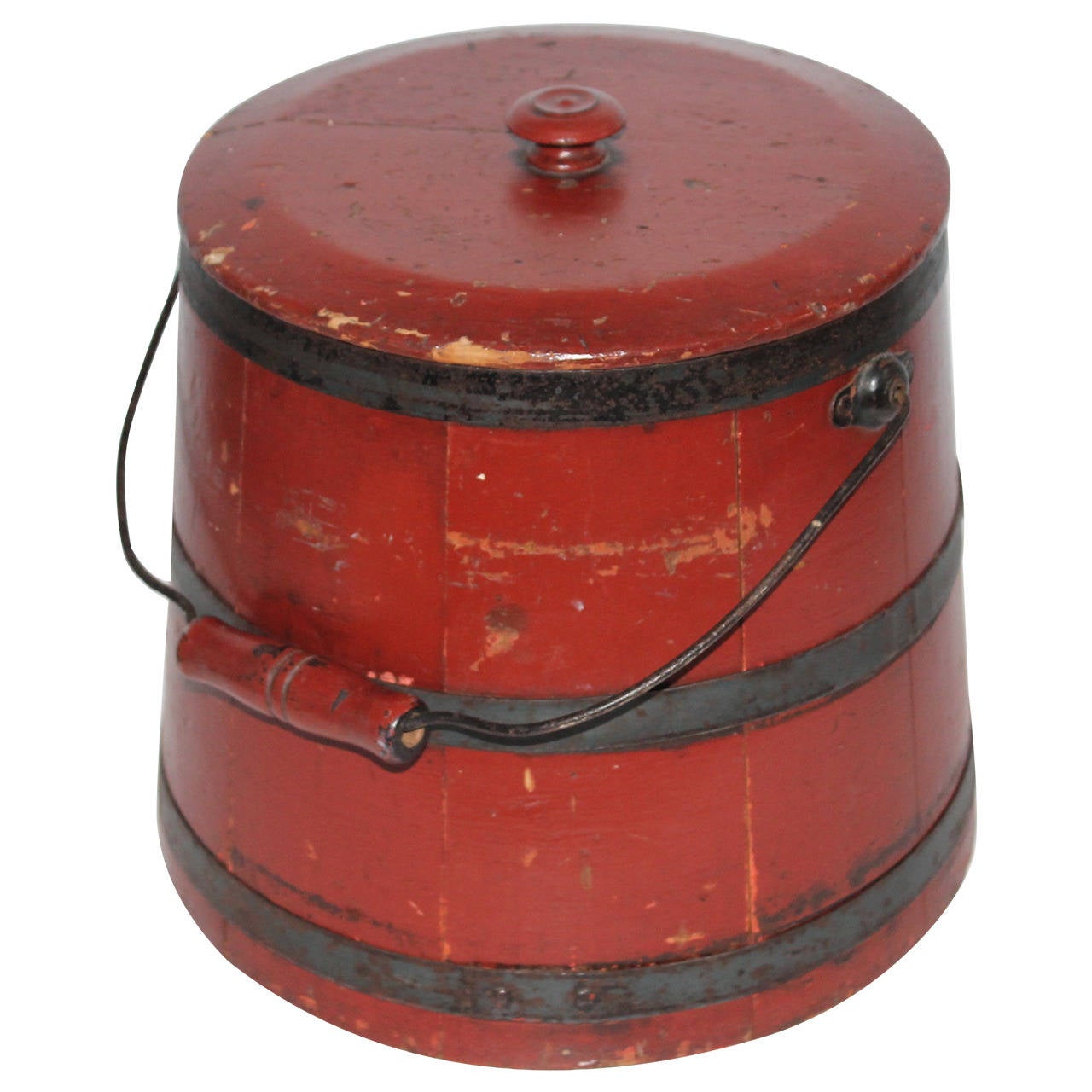 19th Century Original Brick Red Shaker Style Bucket with Handle at 1stDibs