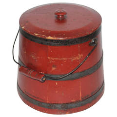 19th Century Original Brick Red Shaker Style Bucket with Handle