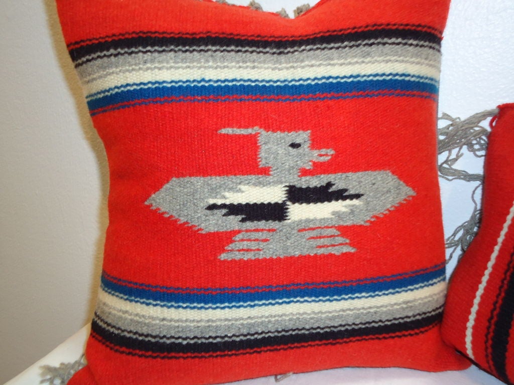 FANTASTIC HAND WOVEN MEXICAN INDIAN, CHIMAYO WEAVING PILLOWS.GREAT AS A COLLECTION, SOLD AS A GROUP OF THREE.1-9X19 ,2-9X15 ,3-13X14 .GOOD CONDITION.