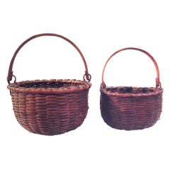 Pair Of 19thc Early Swing Handled Baskets From New England
