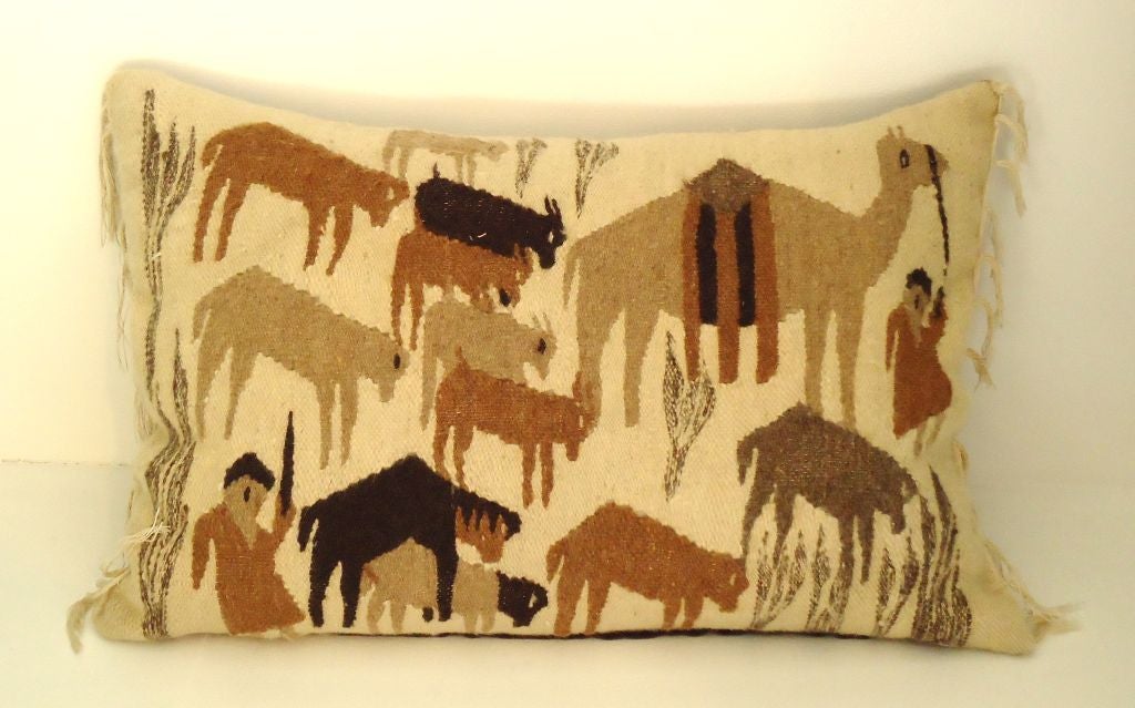 Fantastic Pictorial Mexican Indian Weaving Bolster Pillow