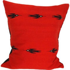 1940
s Large Indian Weaving Pillow W/ Black Bird