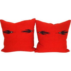 1940
s Indian Weaving Pillow W/black Bird 
Black Linen Back