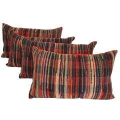 1920
s Rag Rug Bolster Pillows W/red Linen Back Antique 1920
s Rag Rug Bolster Pillows W/red Linen Back