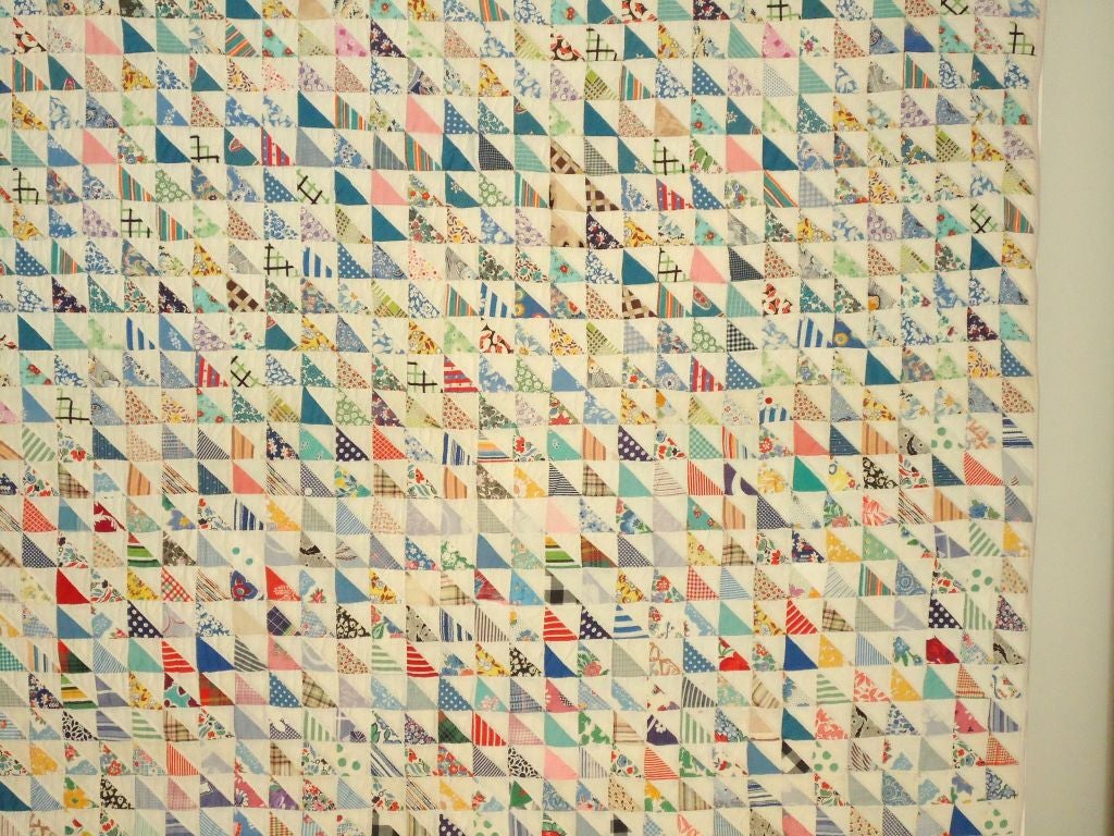 Mid-20th Century Mounted 1930s Mini Pieced Flying Geese Crib Quilt