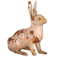 Antique Early 20thc Original White Painted Iron Bunny /garden Ornament