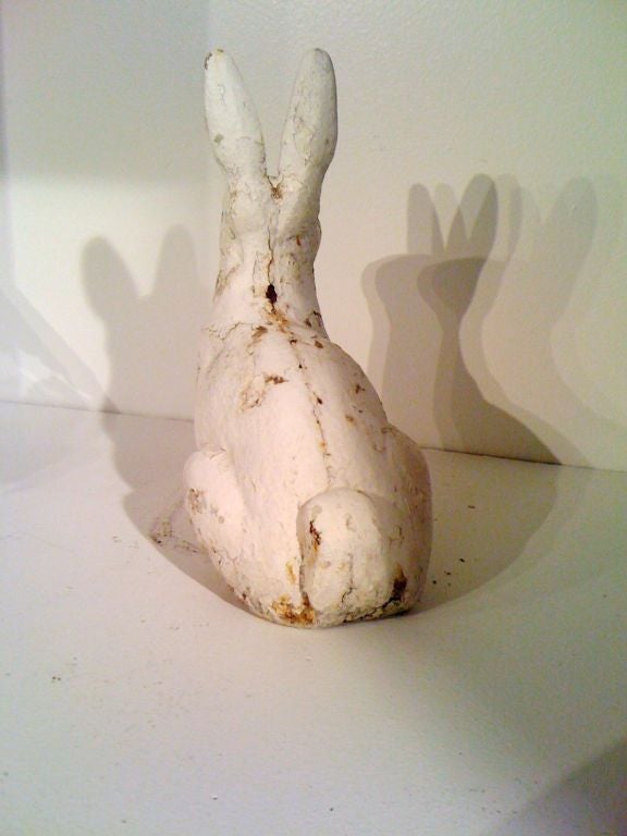 American Early 20thc White Painted Iron Rabbit Garden Ornament