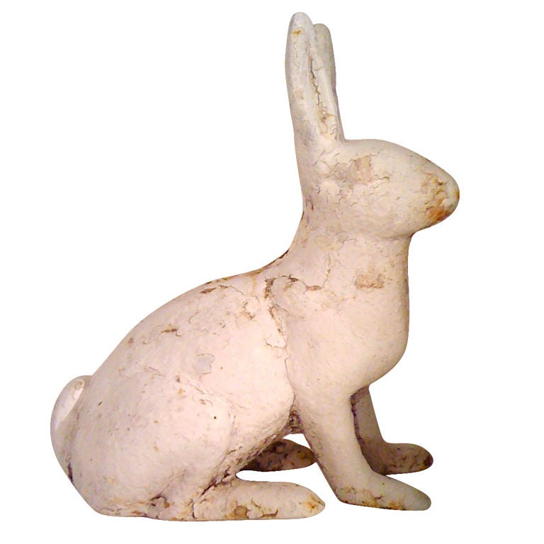 Early 20thc White Painted Iron Rabbit Garden Ornament