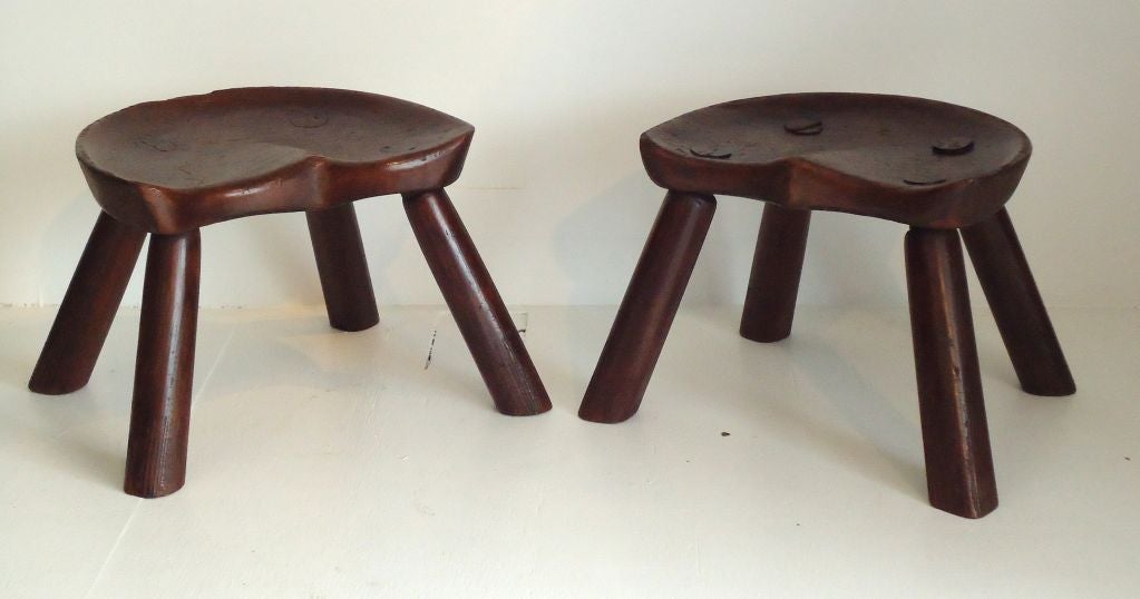 PAIR OF COOL 19THC WESTERN SADDLE SEAT STOOLS WITH MORTISED LEGS THROUGH TO THE SEAT.GREAT CONDITION AND VERY STRONG TO SIT OR STAND ON.FANTASTIC TO FIND AS A PAIR.SOLD ONLY AS A PAIR.