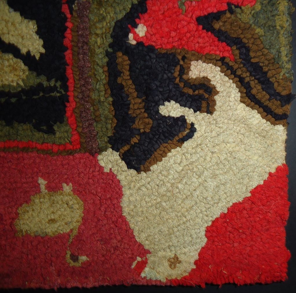 Folk Art Folky Pictorial Mounted Hand-Hooked Rug from Pennsylvania