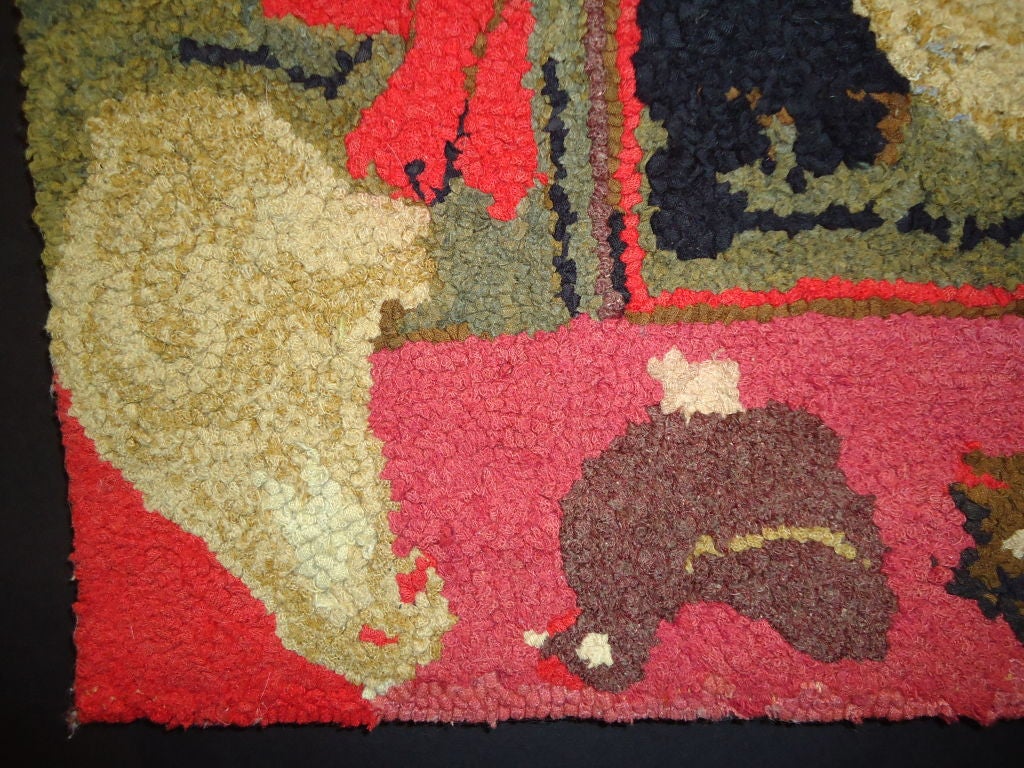 Folky Pictorial Mounted Hand-Hooked Rug from Pennsylvania In Good Condition In Los Angeles, CA