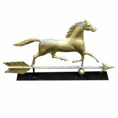 19thc Gilded Horse Weathervane On Arrow On Iron Mount