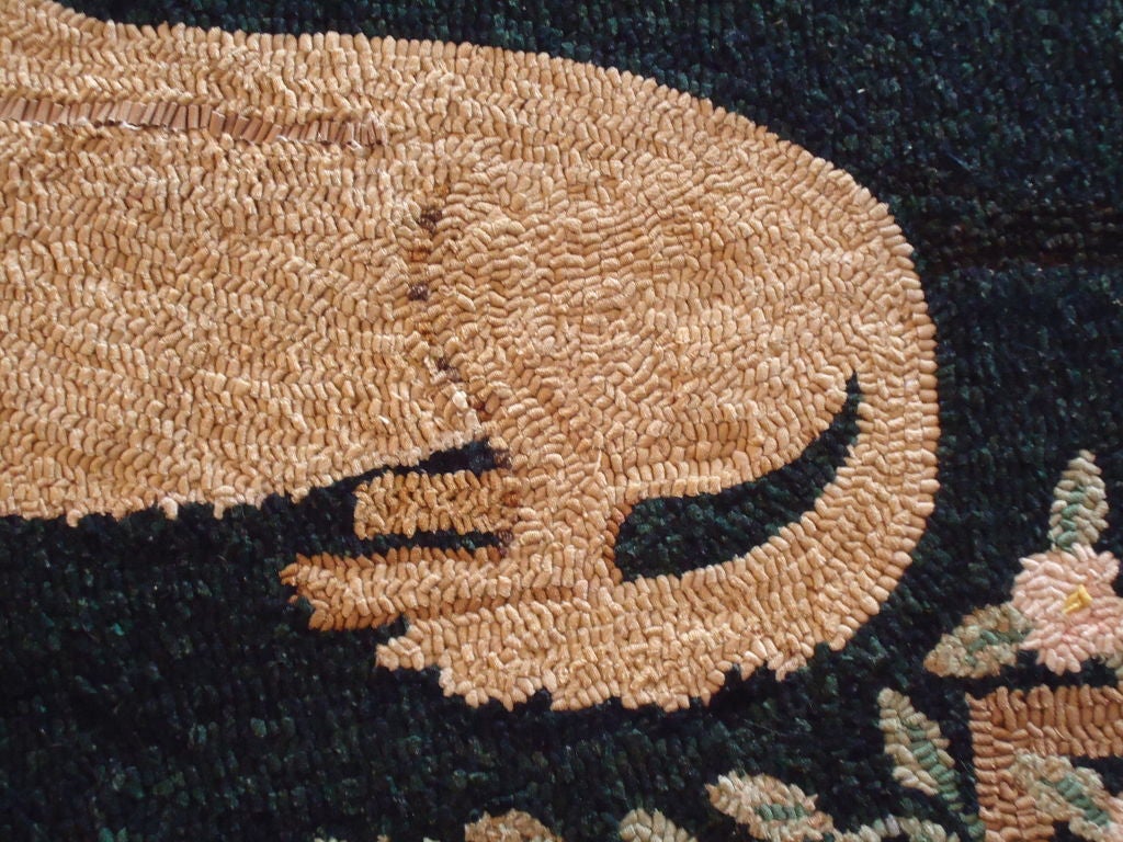 Fantastic Mounted Hand Hooked Dog Rug at 1stDibs