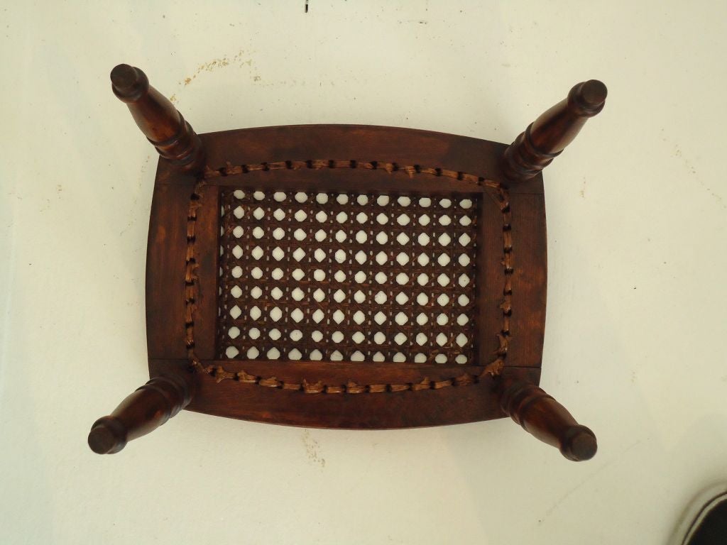 19th Century 19THC OAK CANE SEAT SMALL FOOT STOOL