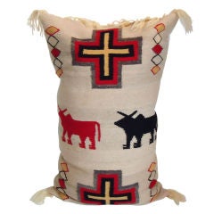 Vintage Fantastic Pictorial Navajo Weaving Large Bolster Pillow