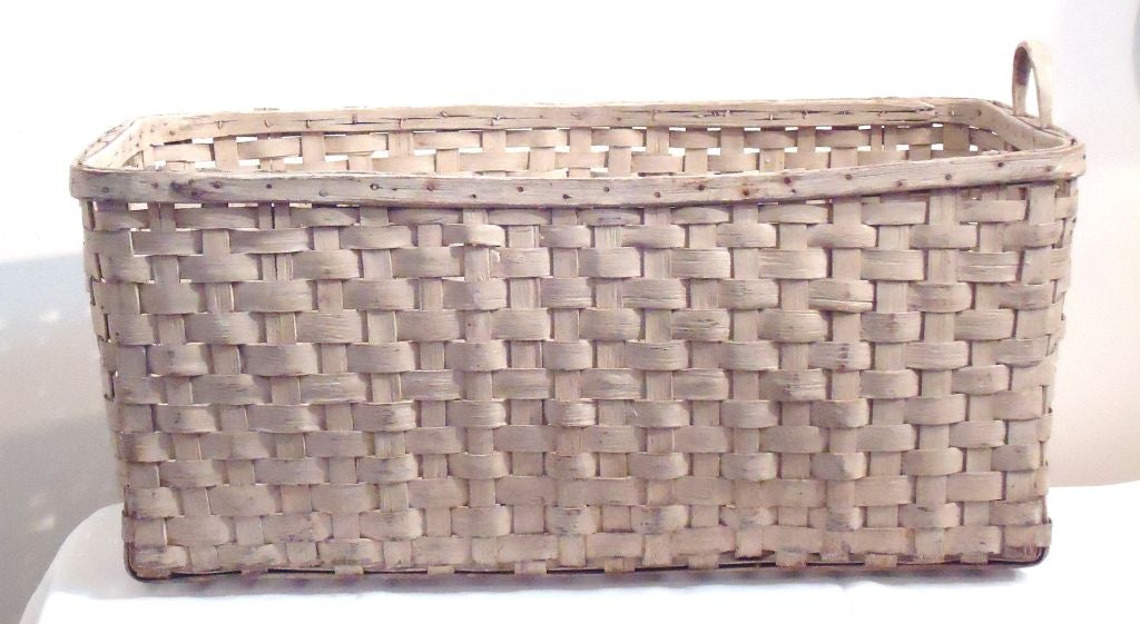 19thc Original Cream Painted Large Laundry Basket From N.e.