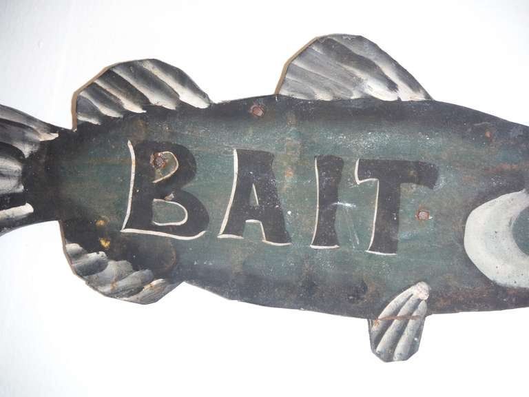 American Amazing Original Painted Tin Bait Sign From New England