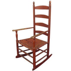 Antique 19thc Original Bittersweet Painted Ladderback Rocking Chair From NE