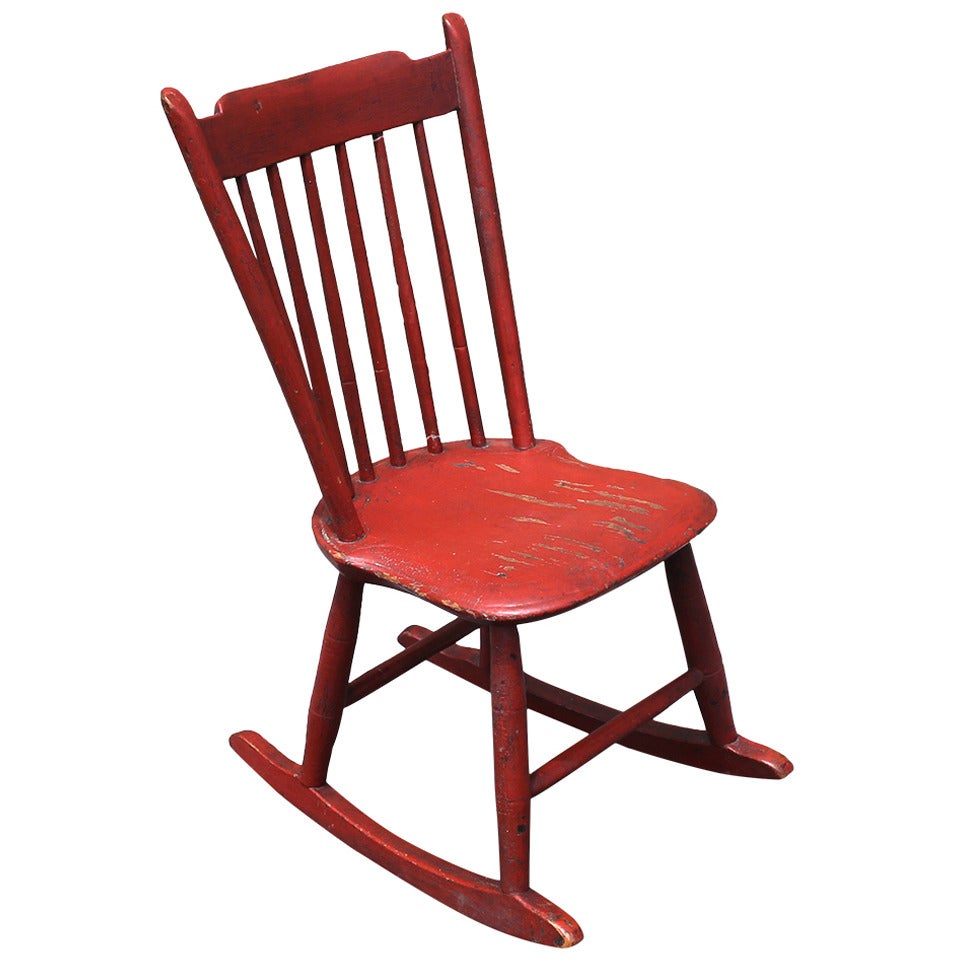 19th Century Original Salmon Painted Windsor Rocking Chair For Sale