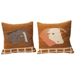 Pair of Two Small Pictorial  Navajo Indian Weaving Pillows