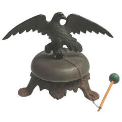 19th Century Large Bell on Iron Base with Bronze Eagle on Top 1