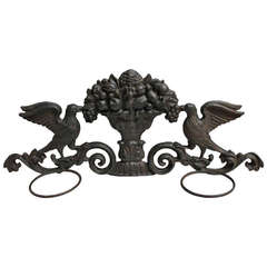 19th Century Iron Wall Mount Planter with Birds and Urn